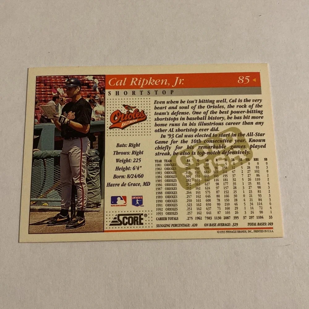 Cal Ripken, Jr. Gold Rush score.. card number 85 Baseball Card vintage